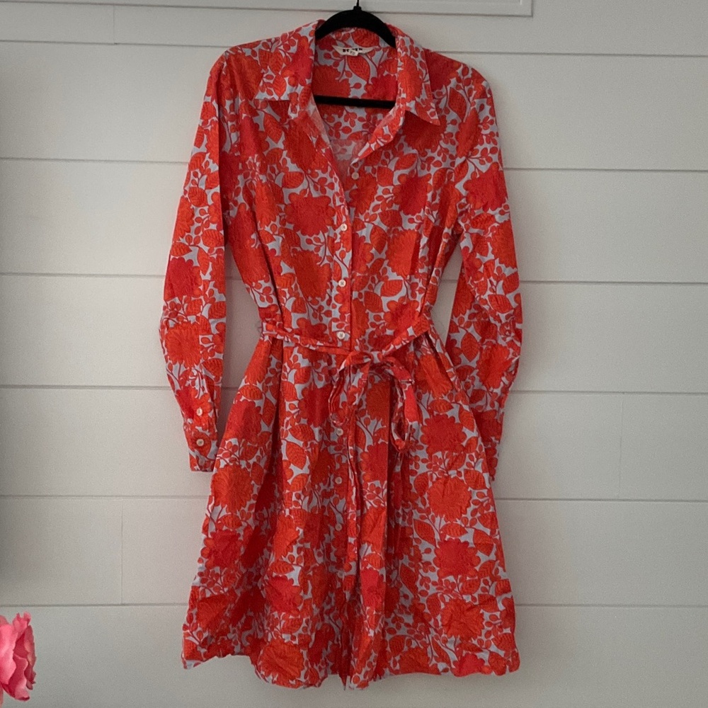 Boden Alexa long sleeve shirt dress Red Floral Button-Front Sz: 16-18 R